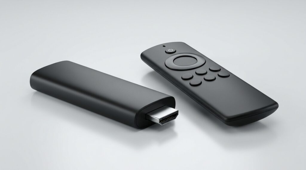 黒いストリーミングデバイスとリモコン