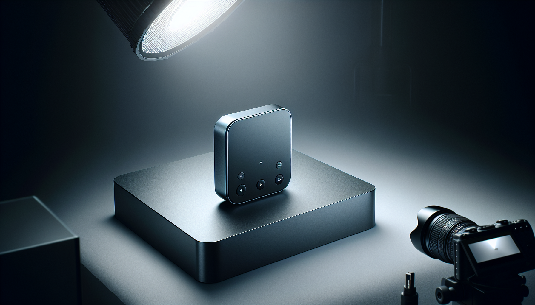 製品撮影中の黒い小型デバイス