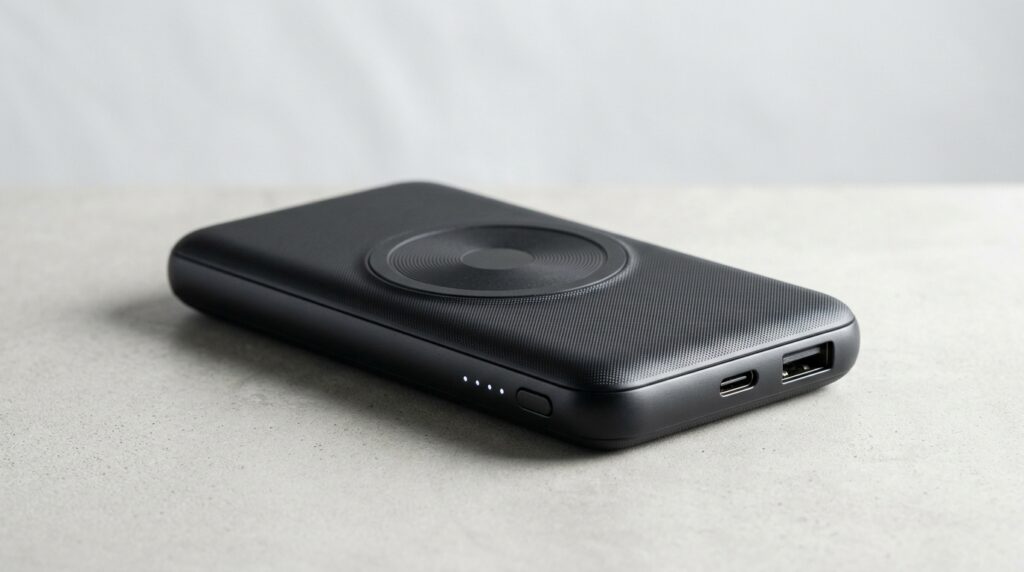 黒いワイヤレス充電モバイルバッテリー