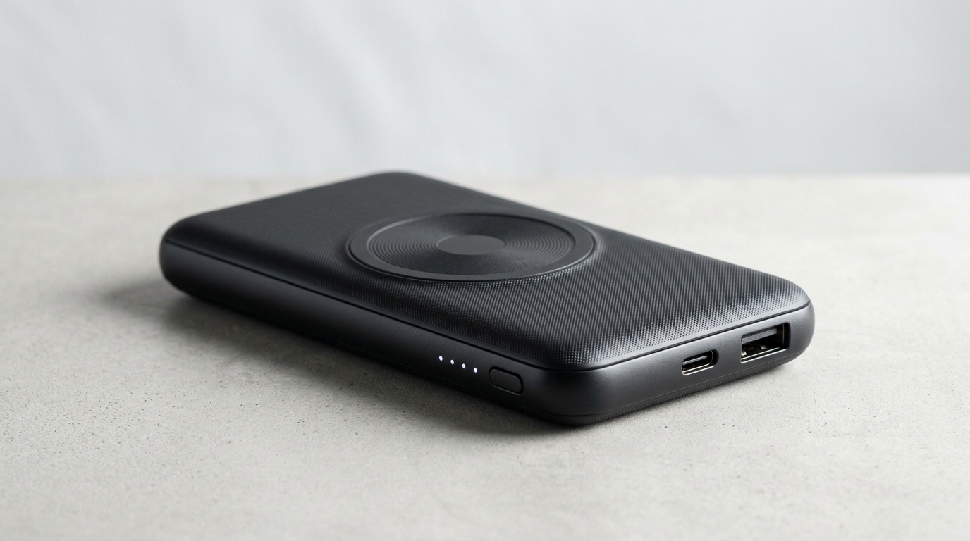 黒いワイヤレス充電モバイルバッテリー