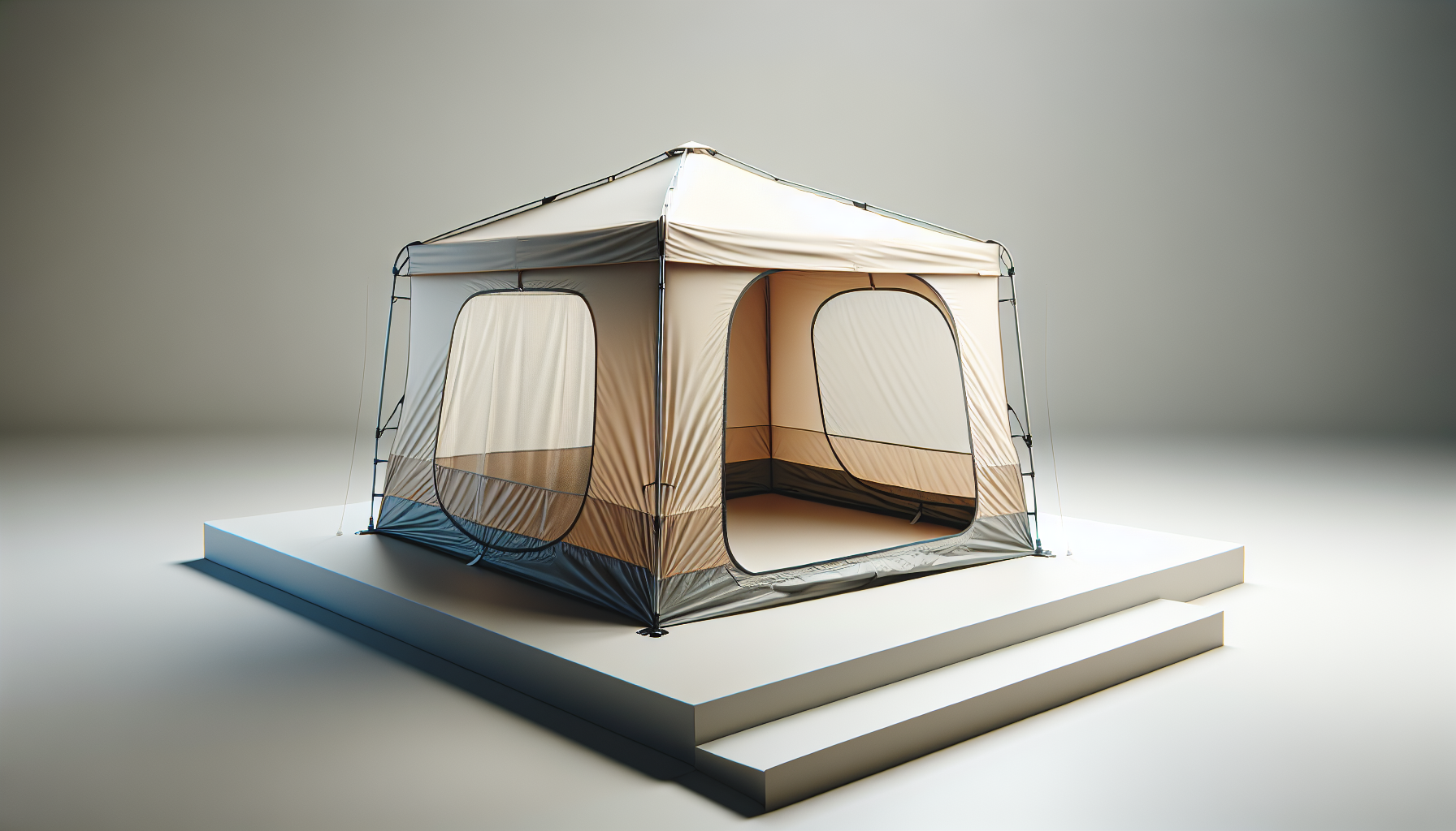 ベージュとグレーのキャンプテント