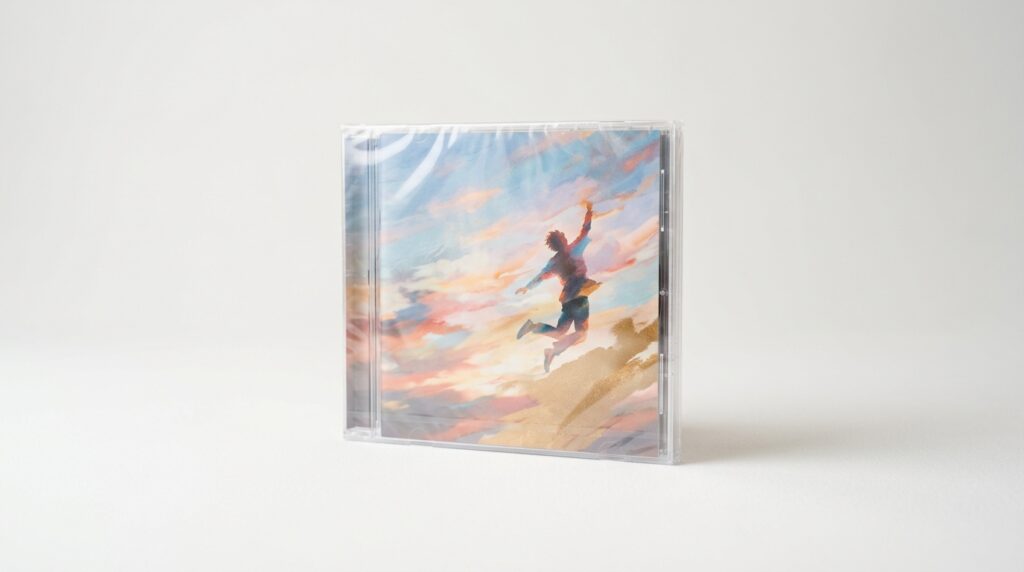 カラフルな空と飛び跳ねる人物のCD