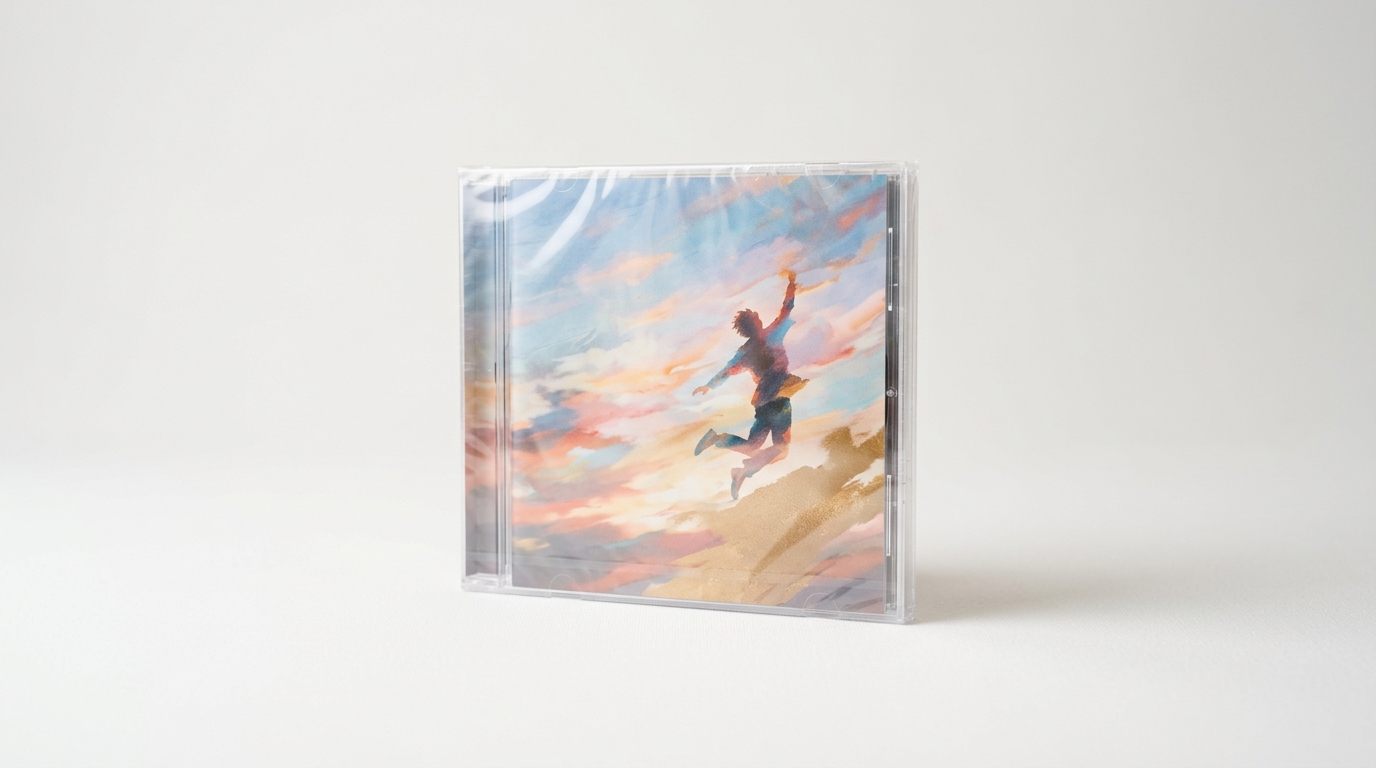 カラフルな空と飛び跳ねる人物のCD