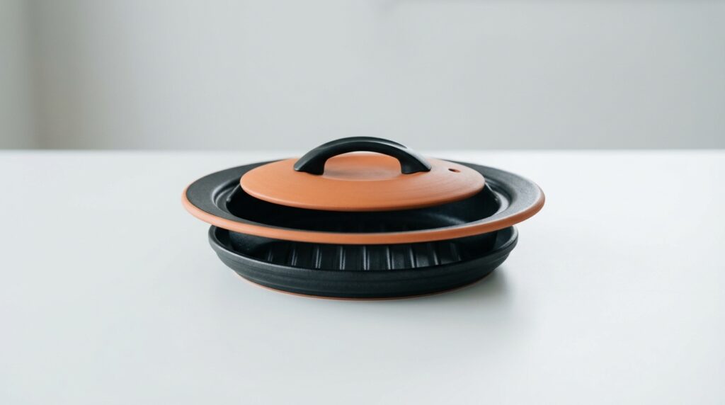 黒とテラコッタの調理鍋