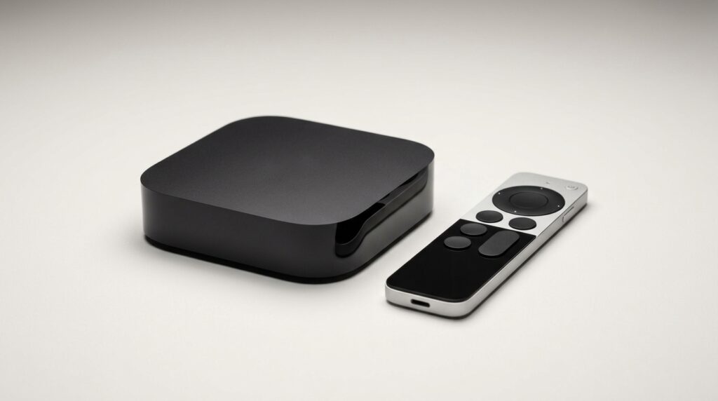 黒いApple TVとリモコン