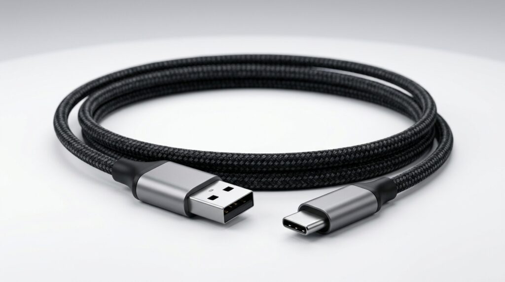 黒いUSB-A to Cケーブル