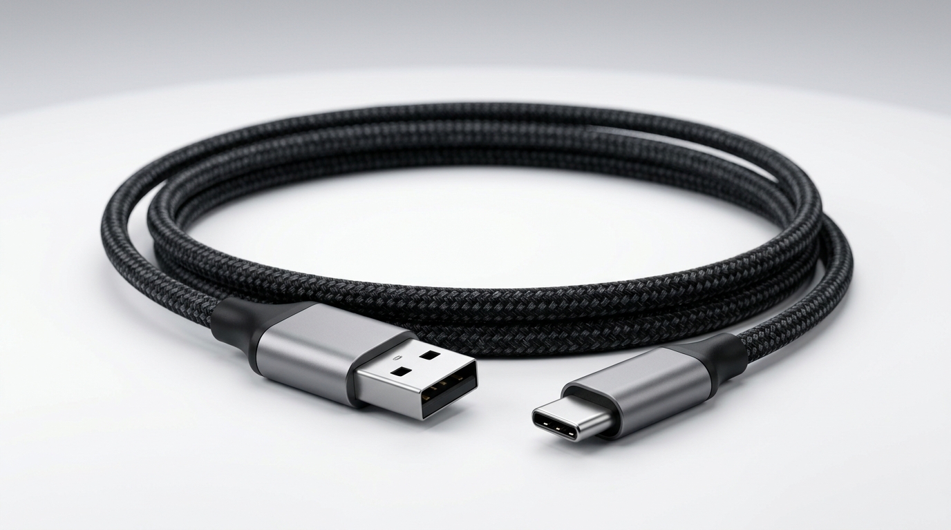 黒いUSB-A to Cケーブル