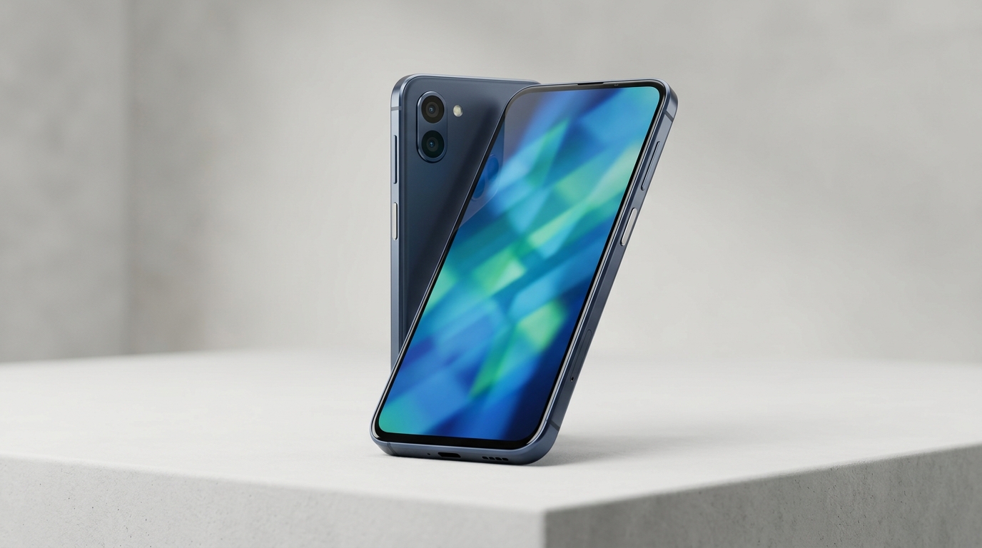 2台の青いスマートフォン