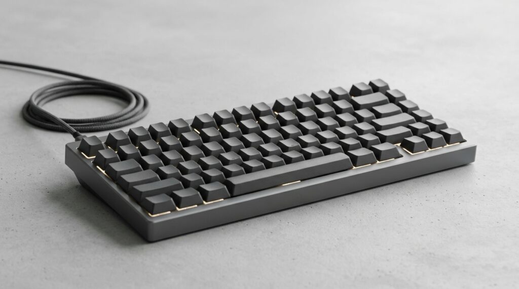 ダークグレーの有線メカニカルキーボード