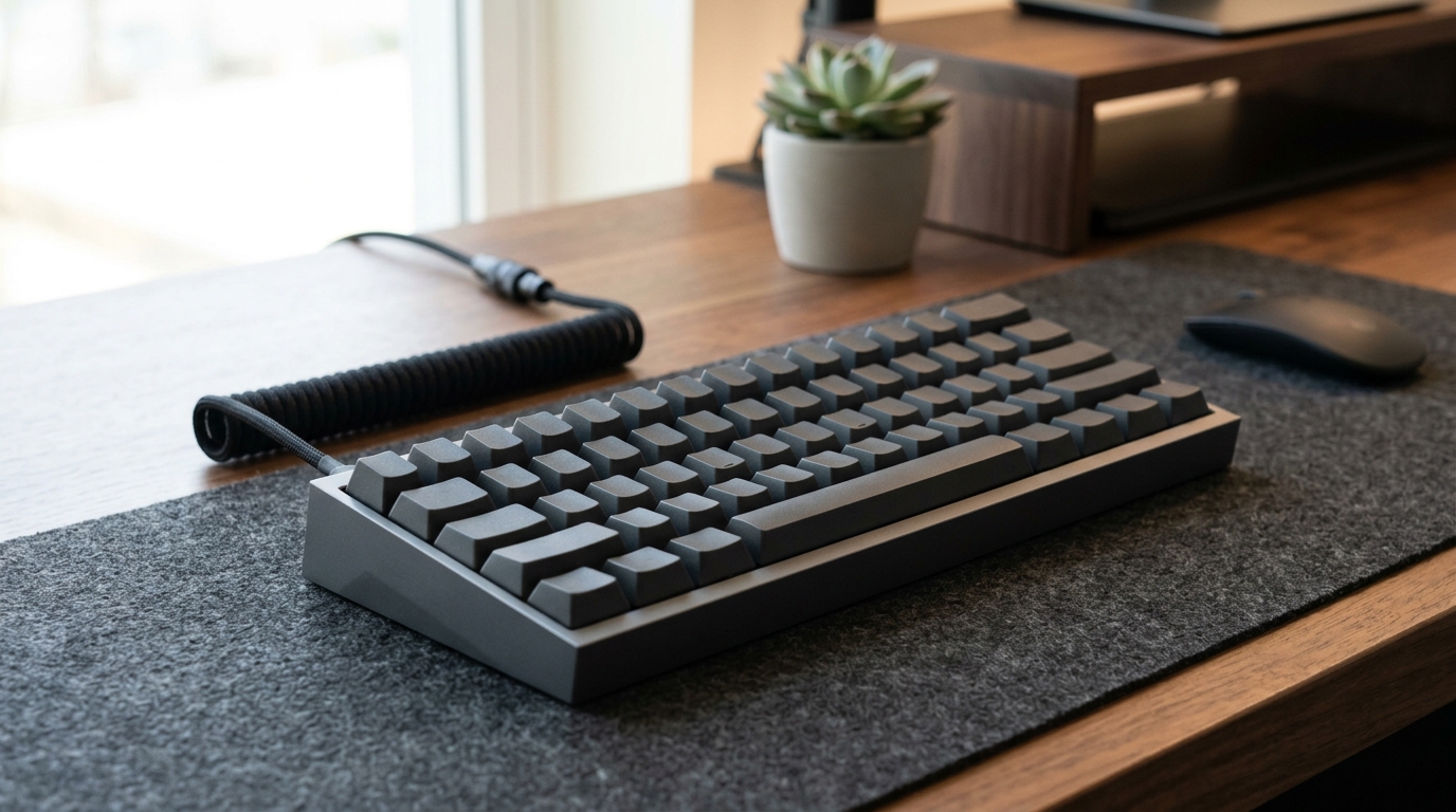 グレーのメカニカルキーボードと黒マウス