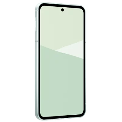 白い本体、緑色の画面のスマートフォン