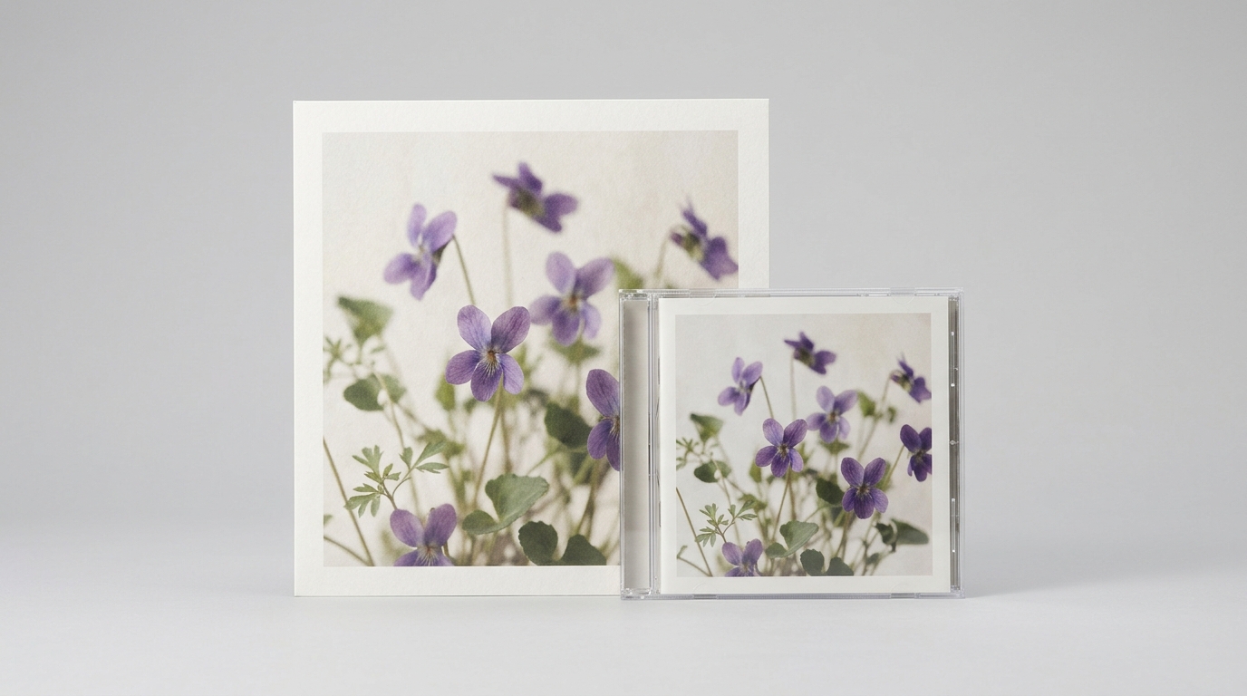 紫色の花の写真のカードとCD