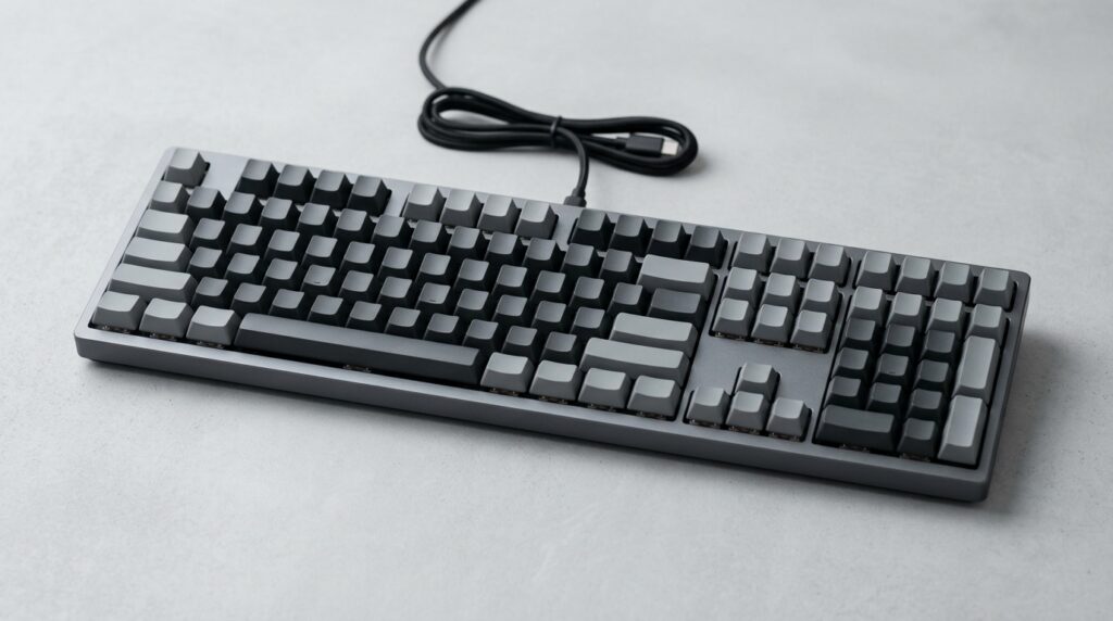 ダークグレーの無刻印有線キーボード
