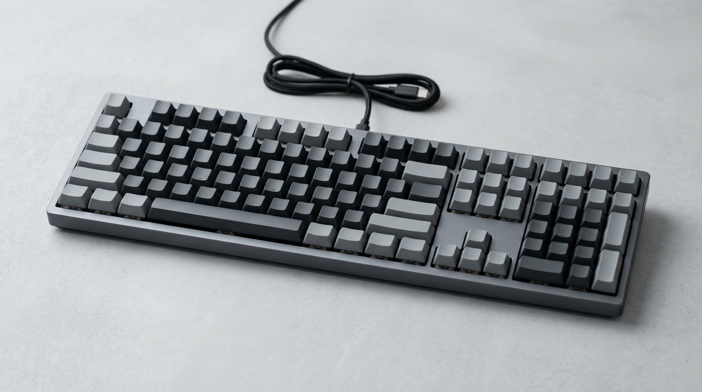 ダークグレーの無刻印有線キーボード