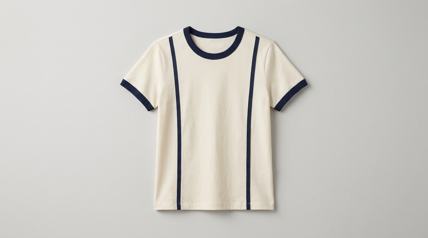 紺ラインの生成りTシャツ