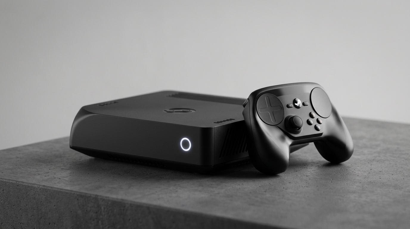 黒いSteamゲーム機とコントローラー
