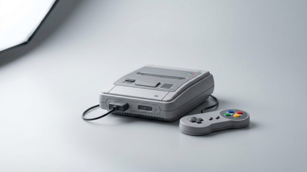 灰色のスーパーファミコンとコントローラー
