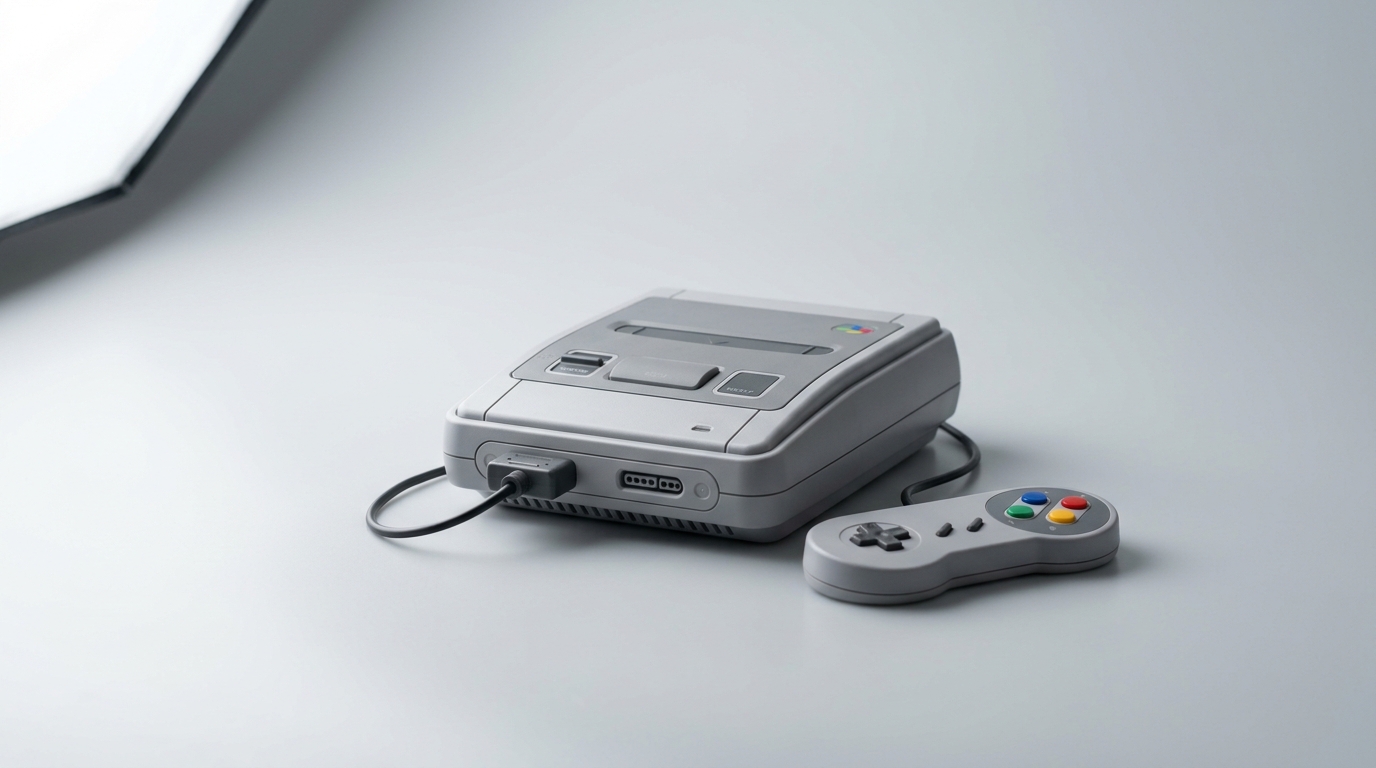 灰色のスーパーファミコンとコントローラー