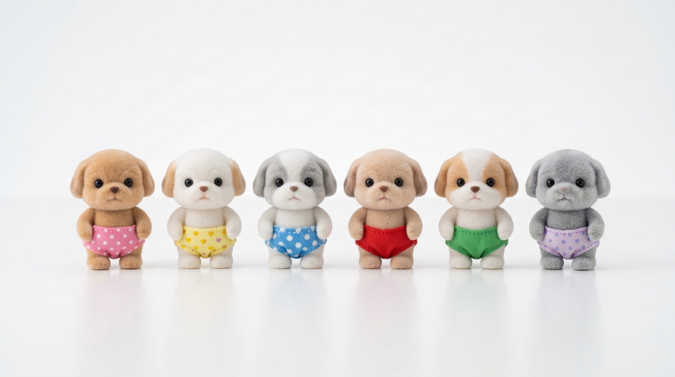 パンツを穿いた6匹の犬の人形