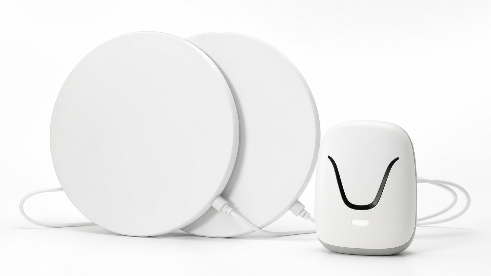 2つの丸いパッドと発信機付きのワイヤレス充電器