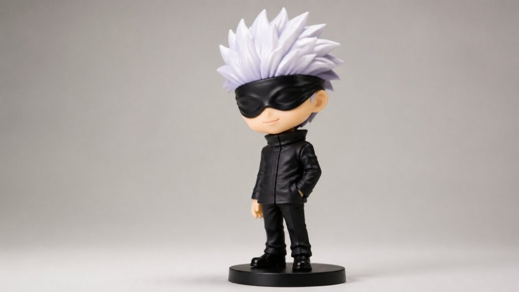 目を覆う黒い布をつけたフィギュア